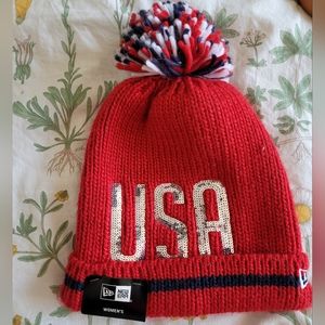 New Era Team USA Women's Pom Beanie Hat NWT